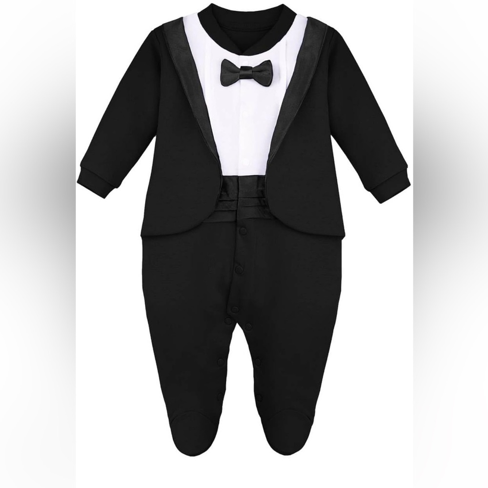 Lilax Baby Boy Gentleman Tuxedo Footie Christmas Holiday Outfit with Bow…